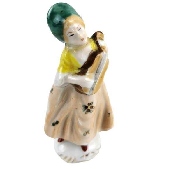 Colonial Woman With Instrument Vintage Occupied Japan HandPainted Ceramic 4.5 In - Picture 1 of 11